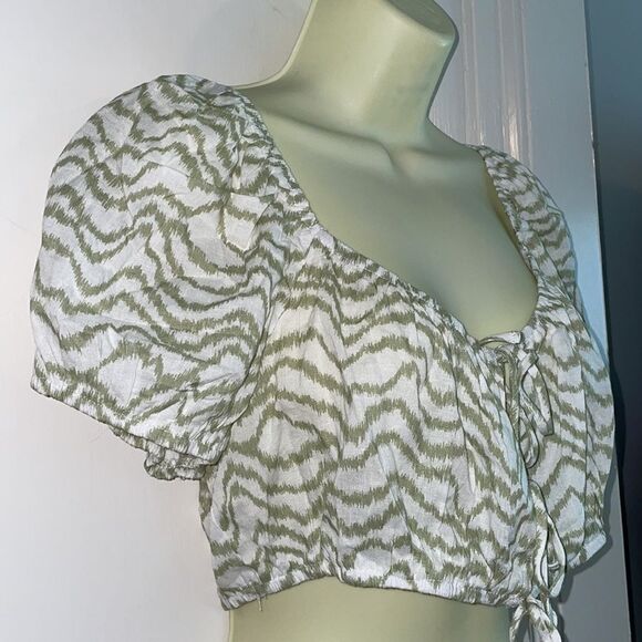 NWT Elodie Boho Peasant white/sage green cotton/linen short sleeve blouse - Picture 4 of 8